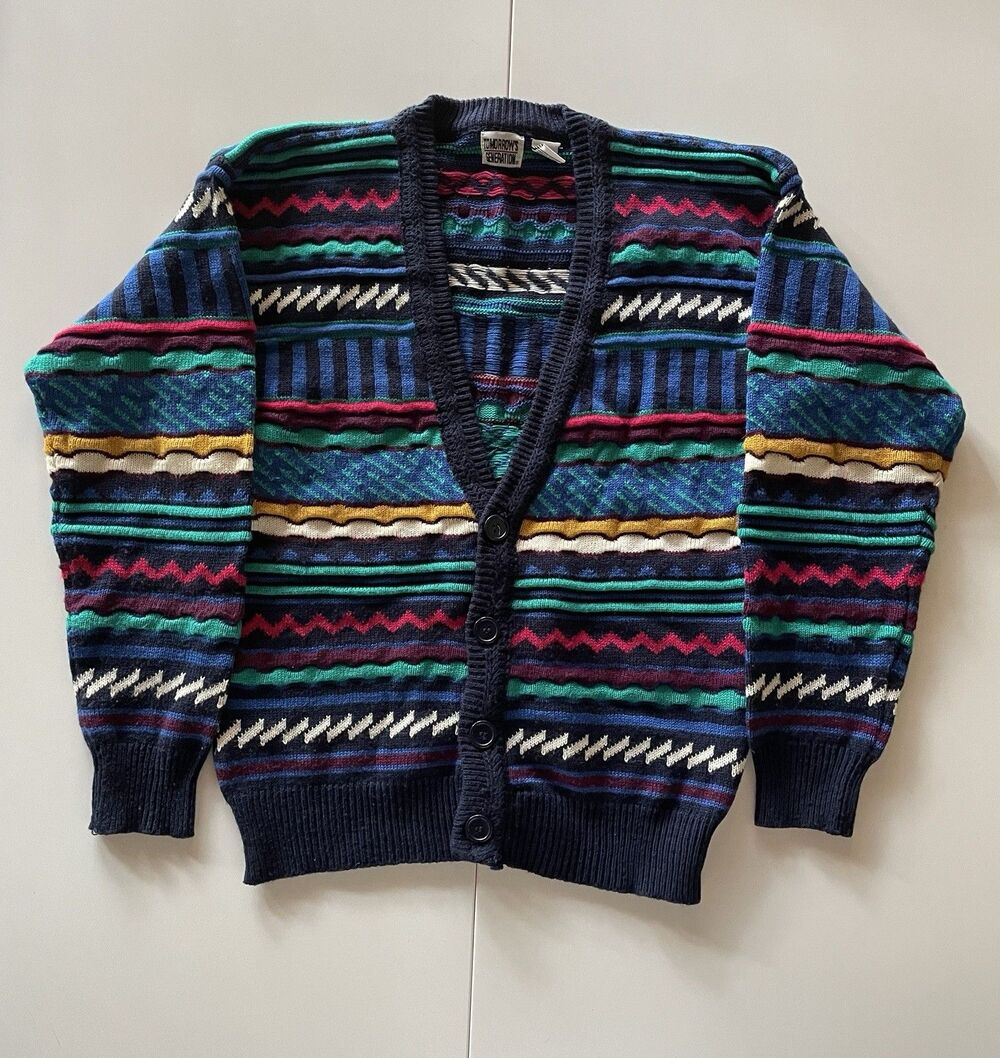 Women’s Large Vintage 90’s Coogie Style Striped Cardigan Sweater